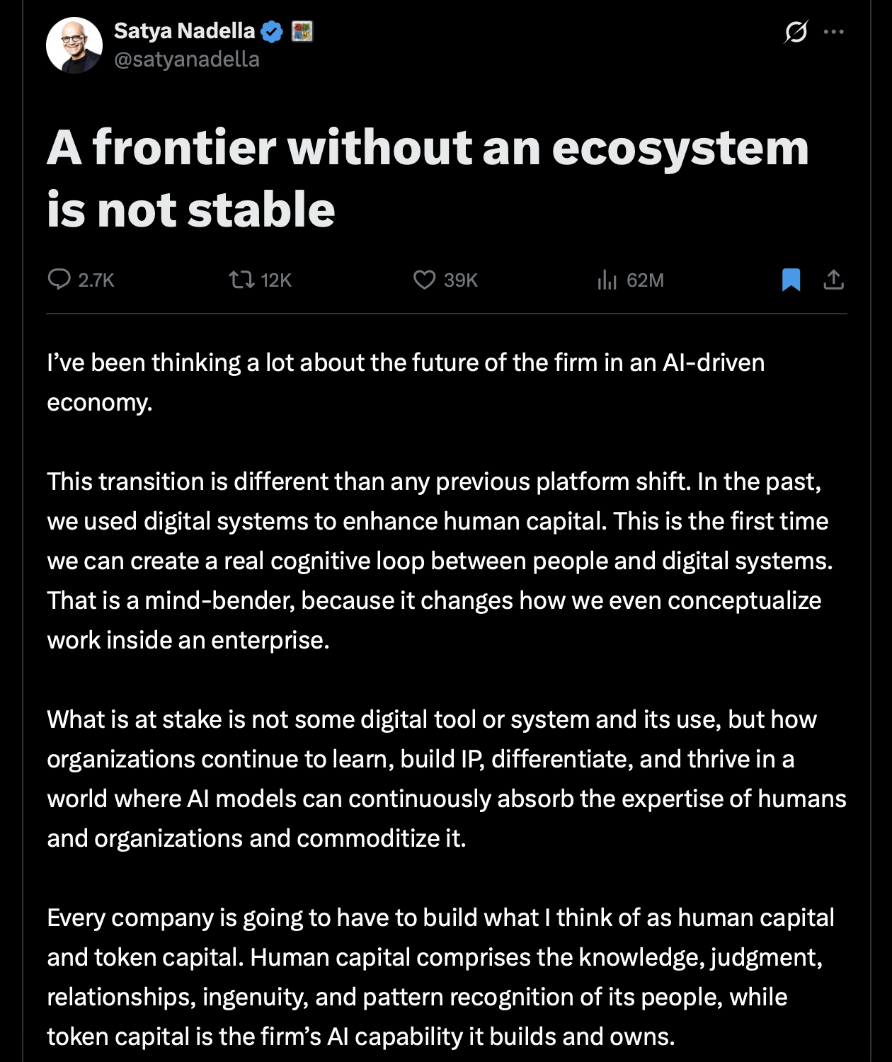 Satya Nadella — AI commoditizes expertise